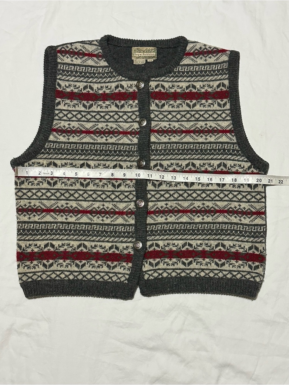 Royal Robbins 100% Wool Fair Isle Knit Button-Front Vest - Picture 4 of 6